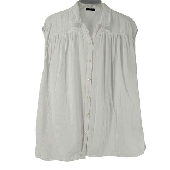 ATM Top White Cotton Gauze Sleeveless Boxy Size M Breathable Button Up Collared - Picture 1 of 9